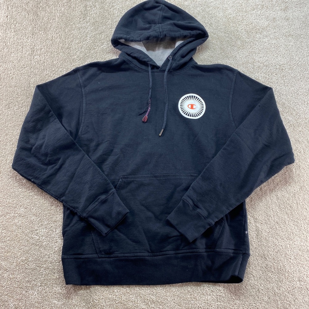 Champion Sweatshirt Mens Size Medium Hoodie Black Graphic Print Hooded